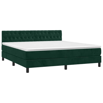 Letto a Molle con Materasso e LED Verde Scuro 180x200cm Velluto