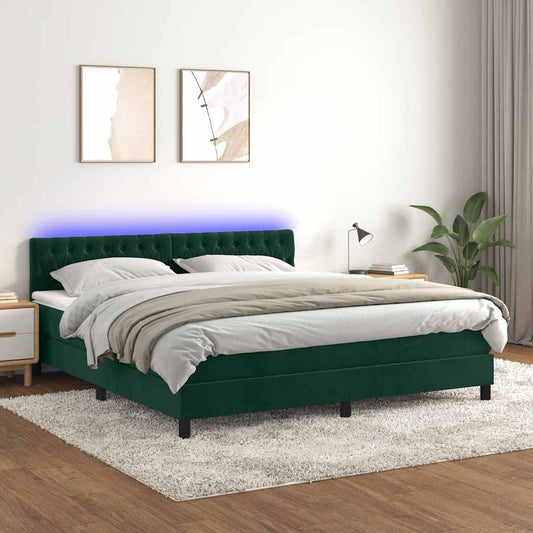 Letto a Molle con Materasso e LED Verde Scuro 180x200cm Velluto | homemem39