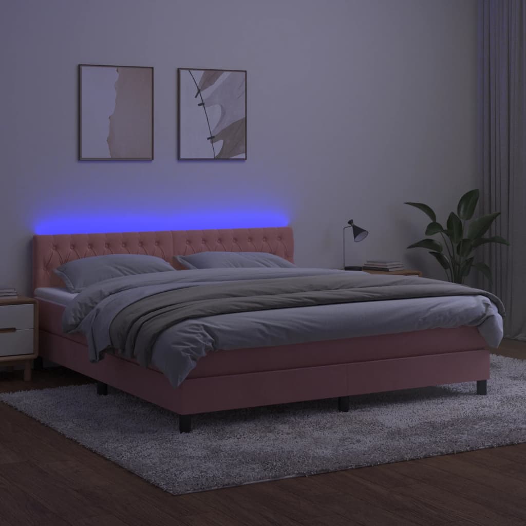 Letto a Molle con Materasso e LED Rosa 180x200 cm in Velluto