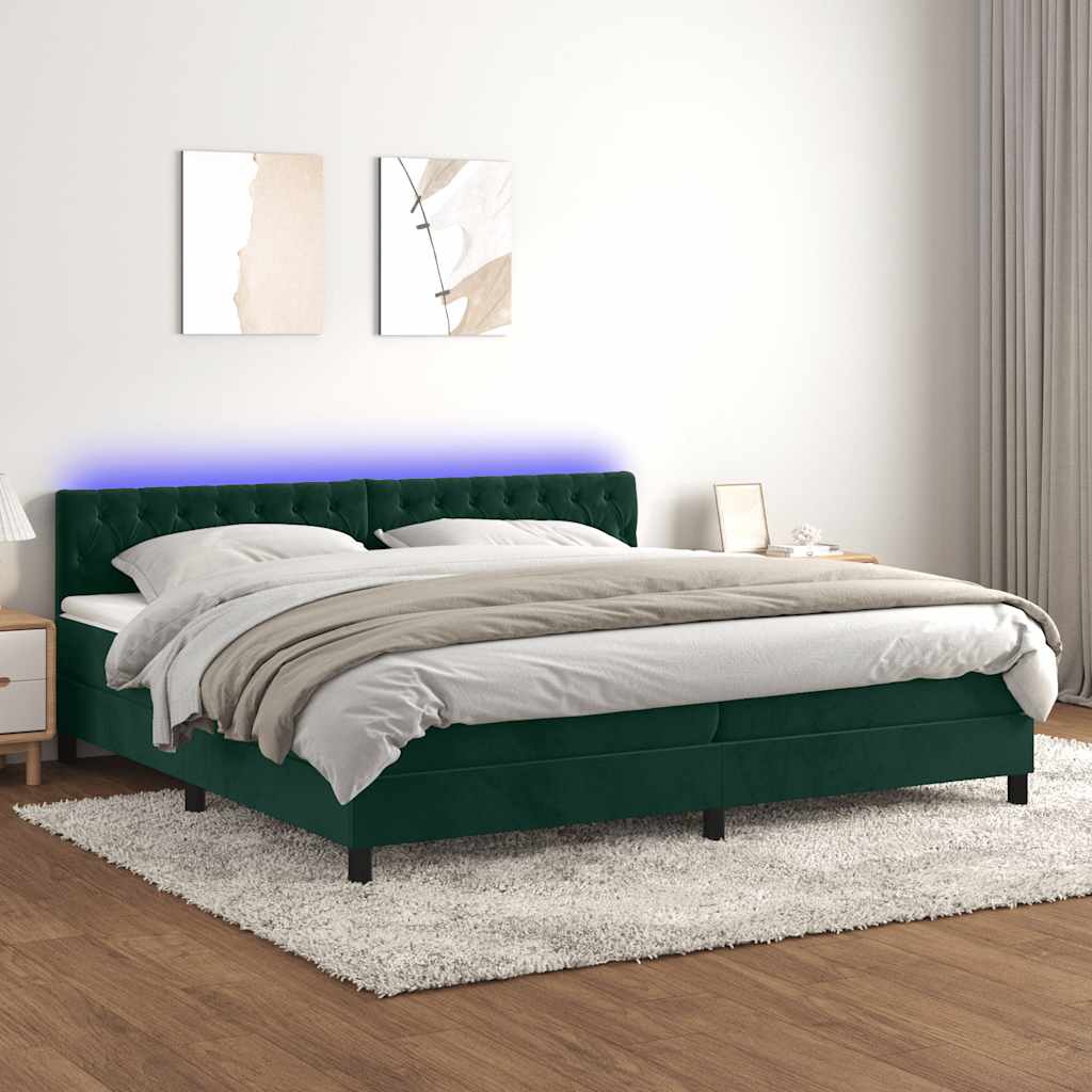 Letto a Molle con Materasso e LED Verde Scuro 200x200cm Velluto | homemem39
