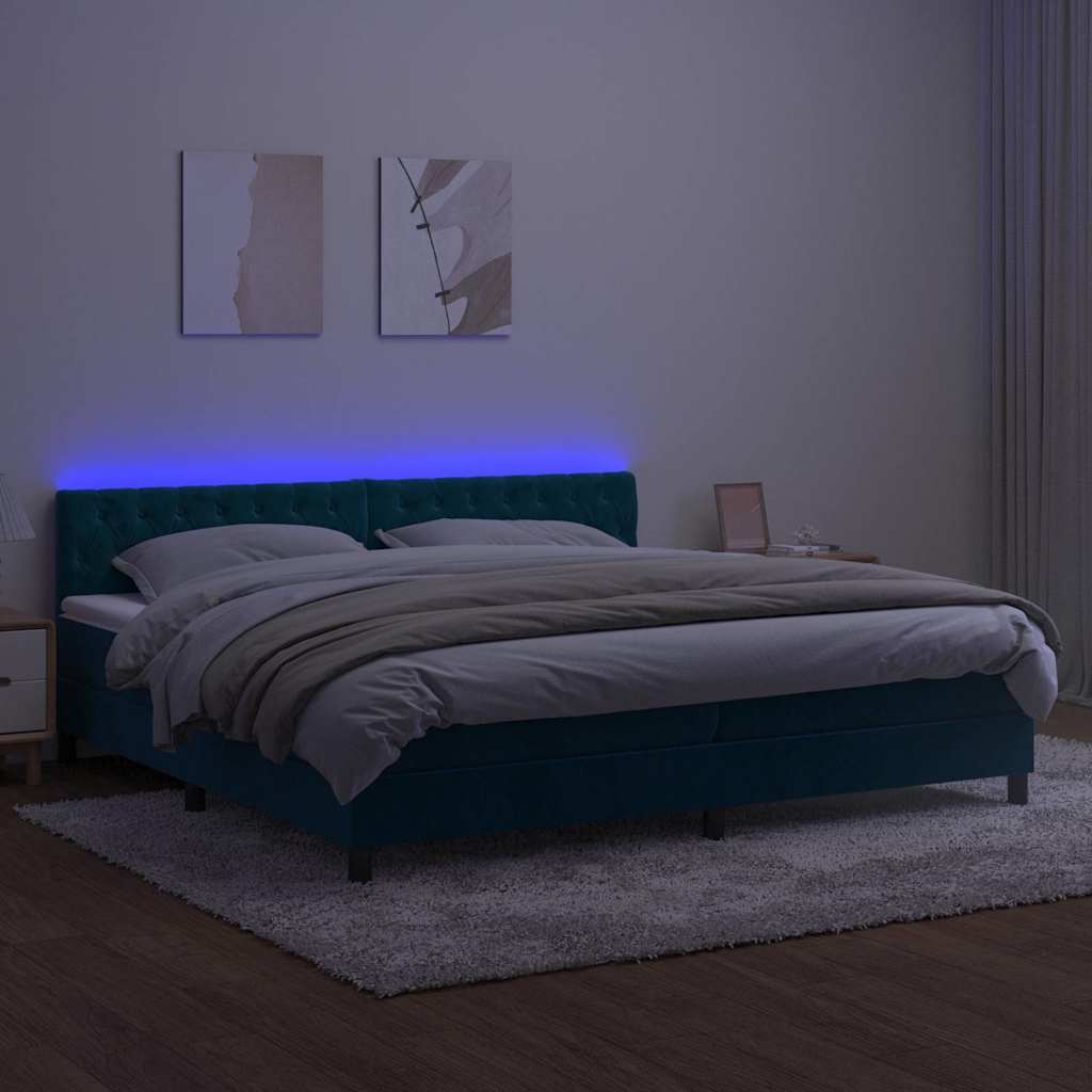 Letto a Molle con Materasso e LED Blu Scuro 200x200 cm