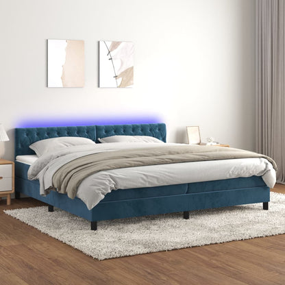 Letto a Molle con Materasso e LED Blu Scuro 200x200 cm - homemem39