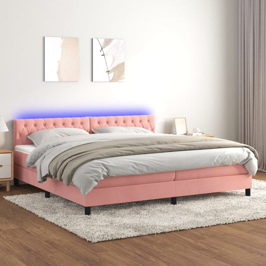 Letto a Molle con Materasso e LED Rosa 200x200 cm in Velluto - homemem39