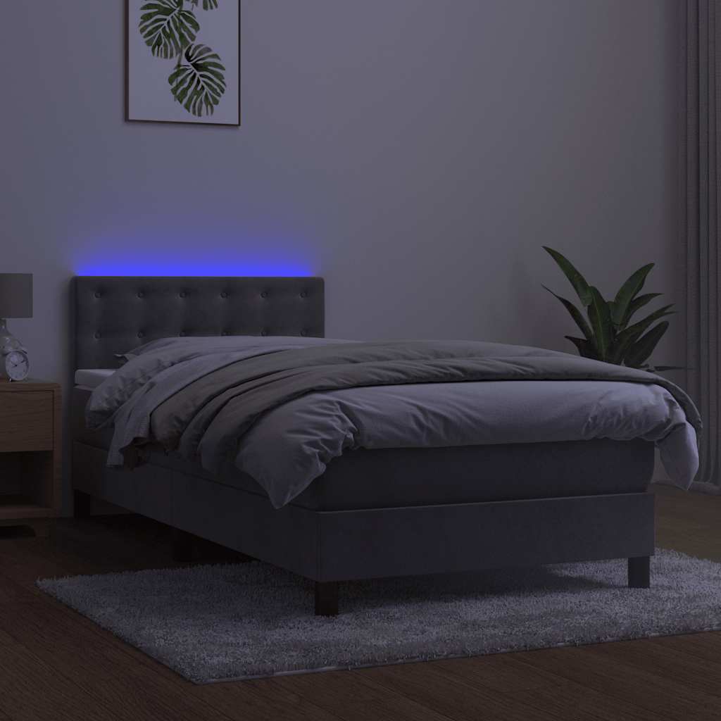Letto a Molle con Materasso e LED Grigio Chiaro 80x200 cm Velluto