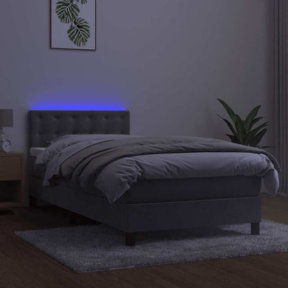 Letto a Molle con Materasso e LED Grigio Chiaro 80x200 cm Velluto