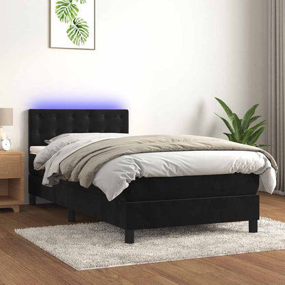 Letto a Molle con Materasso e LED Nero 80x200 cm in Velluto