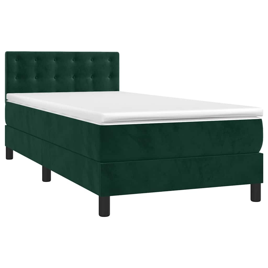 Letto a Molle con Materasso e LED Verde Scuro 80x200cm Velluto | homemem39