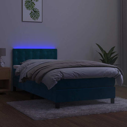Letto a Molle con Materasso e LED Blu Scuro 80x200cm in Velluto