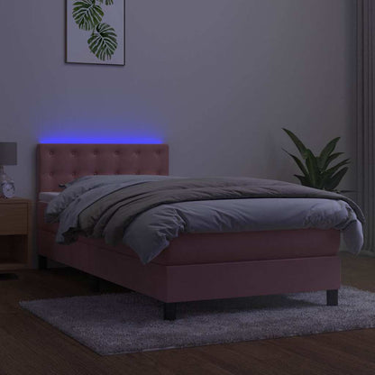 Letto a Molle con Materasso e LED Rosa 80x200 cm in Velluto