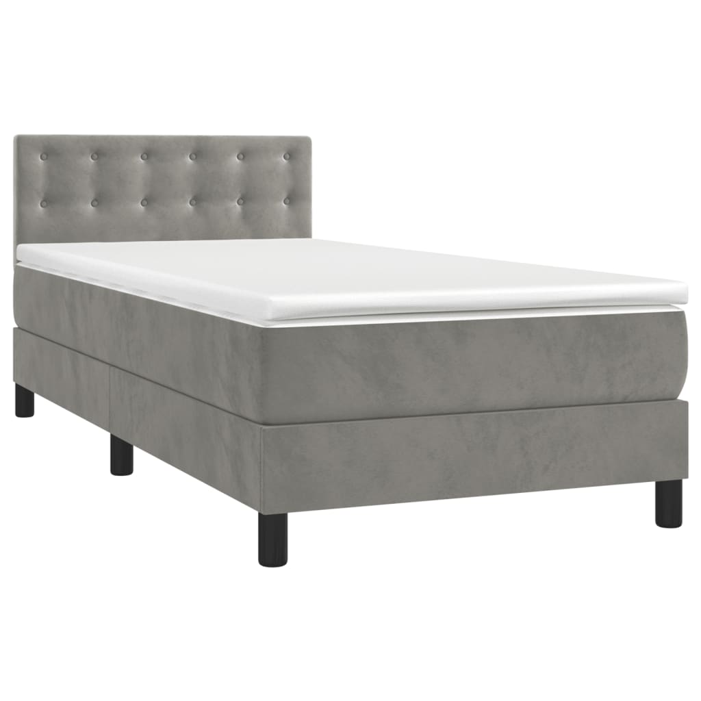 Letto a Molle con Materasso e LED Grigio Chiaro 90x190 cm Velluto - homemem39