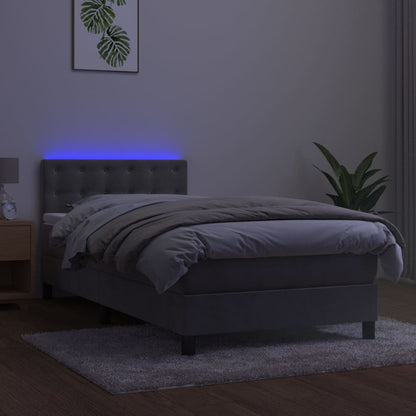 Letto a Molle con Materasso e LED Grigio Chiaro 90x190 cm Velluto