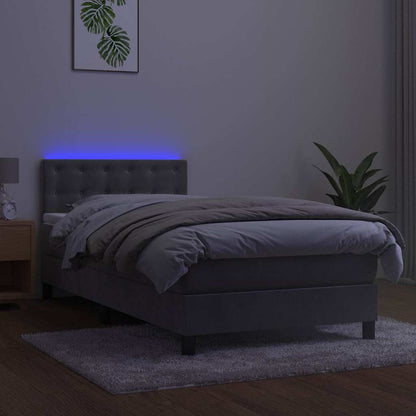 Letto a Molle con Materasso e LED Grigio Chiaro 90x190 cm