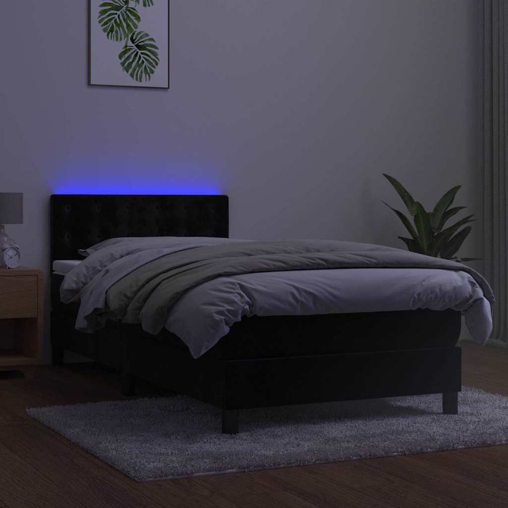 Letto a Molle con Materasso e LED Nero 90x190 cm in Velluto