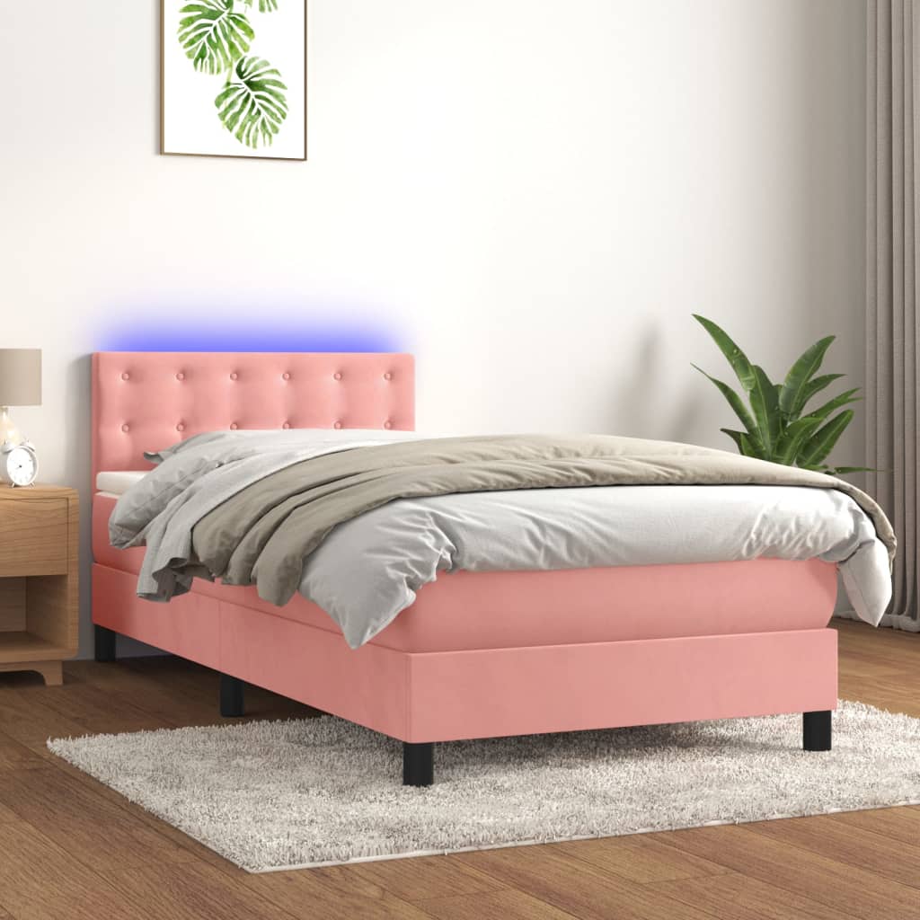 Letto a Molle con Materasso e LED Rosa 90x190 cm in Velluto - homemem39