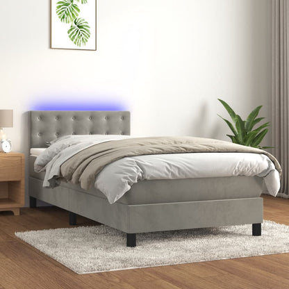 Letto a Molle con Materasso e LED Grigio Chiaro 90x200 cm Velluto