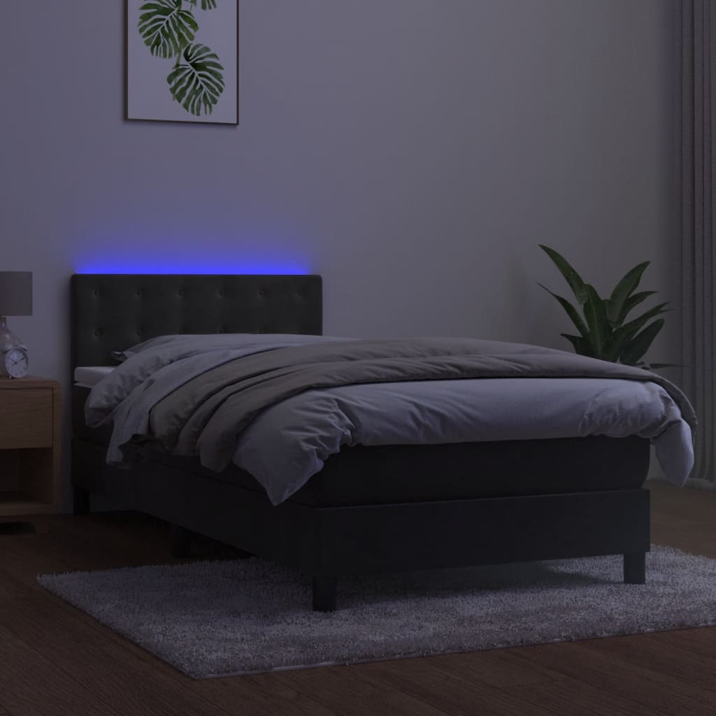 Letto a Molle con Materasso e LED Grigio Scuro 90x200cm Velluto