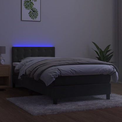 Letto a Molle con Materasso e LED Grigio Scuro 90x200cm Velluto