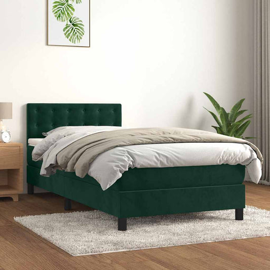 Letto a Molle con Materasso e LED Verde Scuro 90x200cm Velluto | homemem39