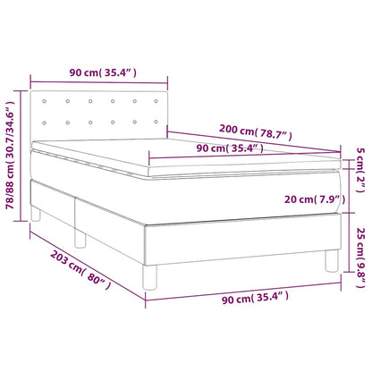 Letto a Molle con Materasso e LED Blu Scuro 90x200cm in Velluto