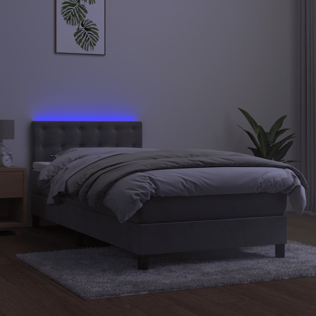 Letto a Molle Materasso e LED Grigio Chiaro 100x200 cm Velluto