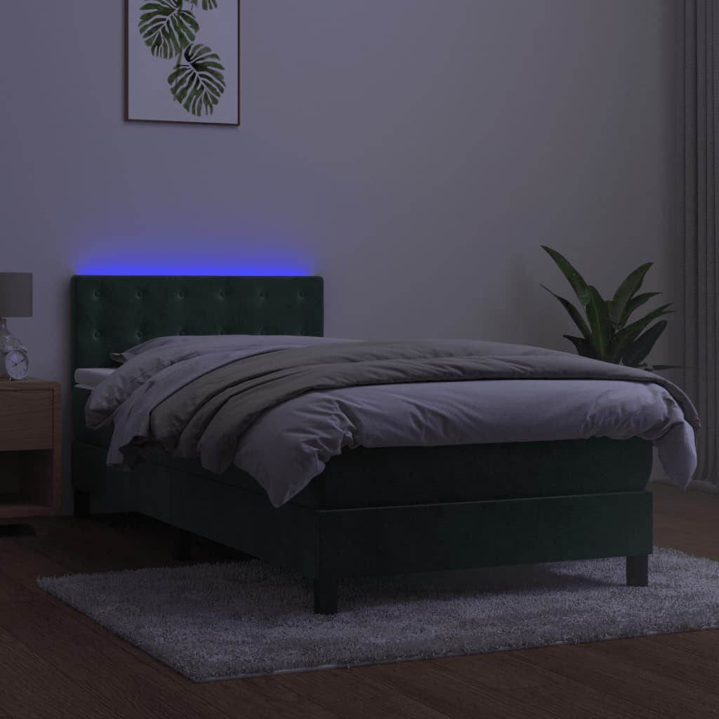 Letto a Molle con Materasso e LED Verde Scuro 100x200cm Velluto - homemem39