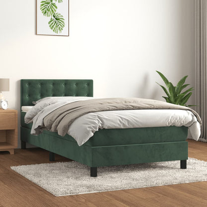 Letto a Molle con Materasso e LED Verde Scuro 100x200cm Velluto - homemem39