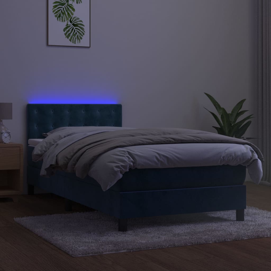 Letto a Molle con Materasso e LED Blu Scuro 100x200 cm - homemem39