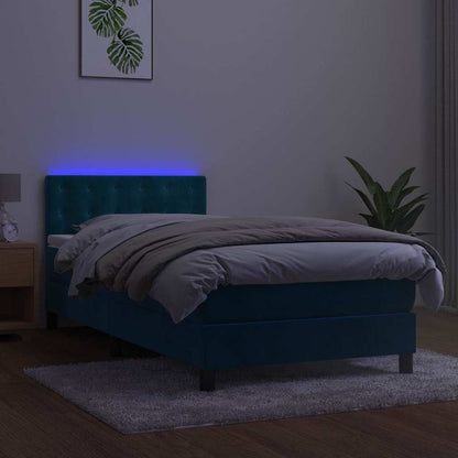 Letto a Molle con Materasso e LED Blu Scuro 100x200 cm