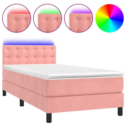 Letto a Molle con Materasso e LED Rosa 100x200 cm in Velluto