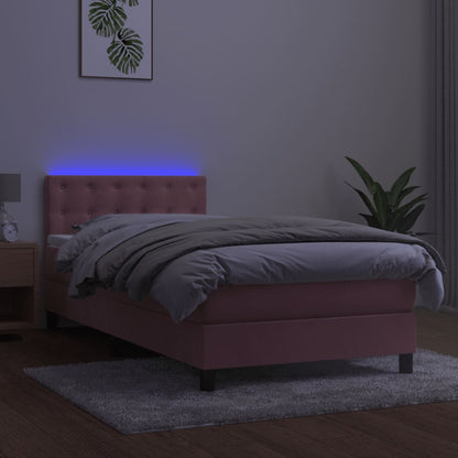 Federbett mit Matratze und rosa LED 100x200 cm aus Samt