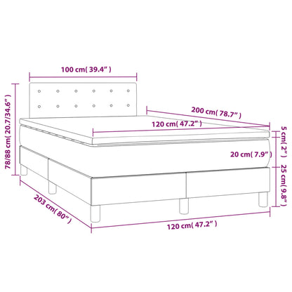 Letto a Molle Materasso e LED Grigio Chiaro 120x200 cm Velluto