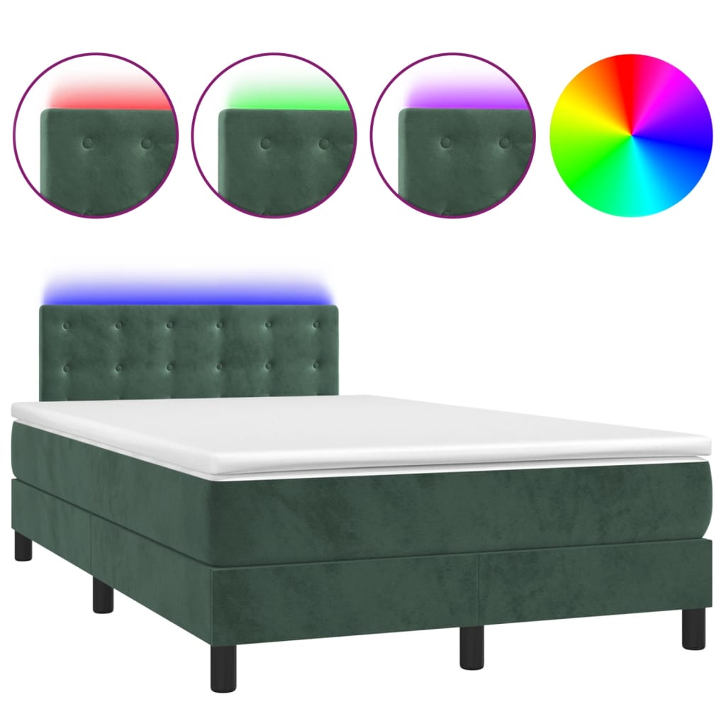 Letto a Molle con Materasso e LED Verde Scuro 120x200cm Velluto - homemem39