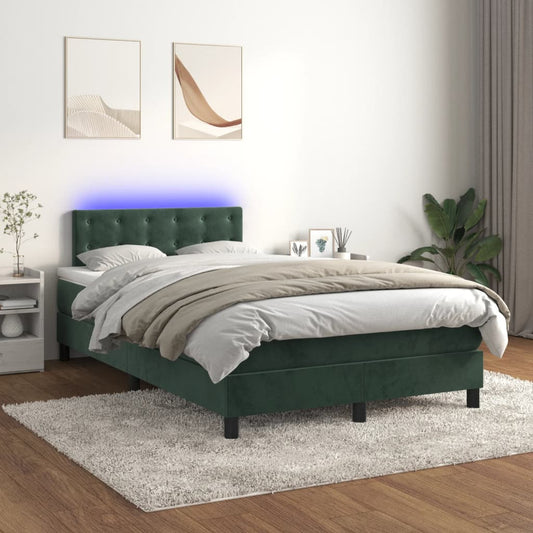 Letto a Molle con Materasso e LED Verde Scuro 120x200cm Velluto - homemem39