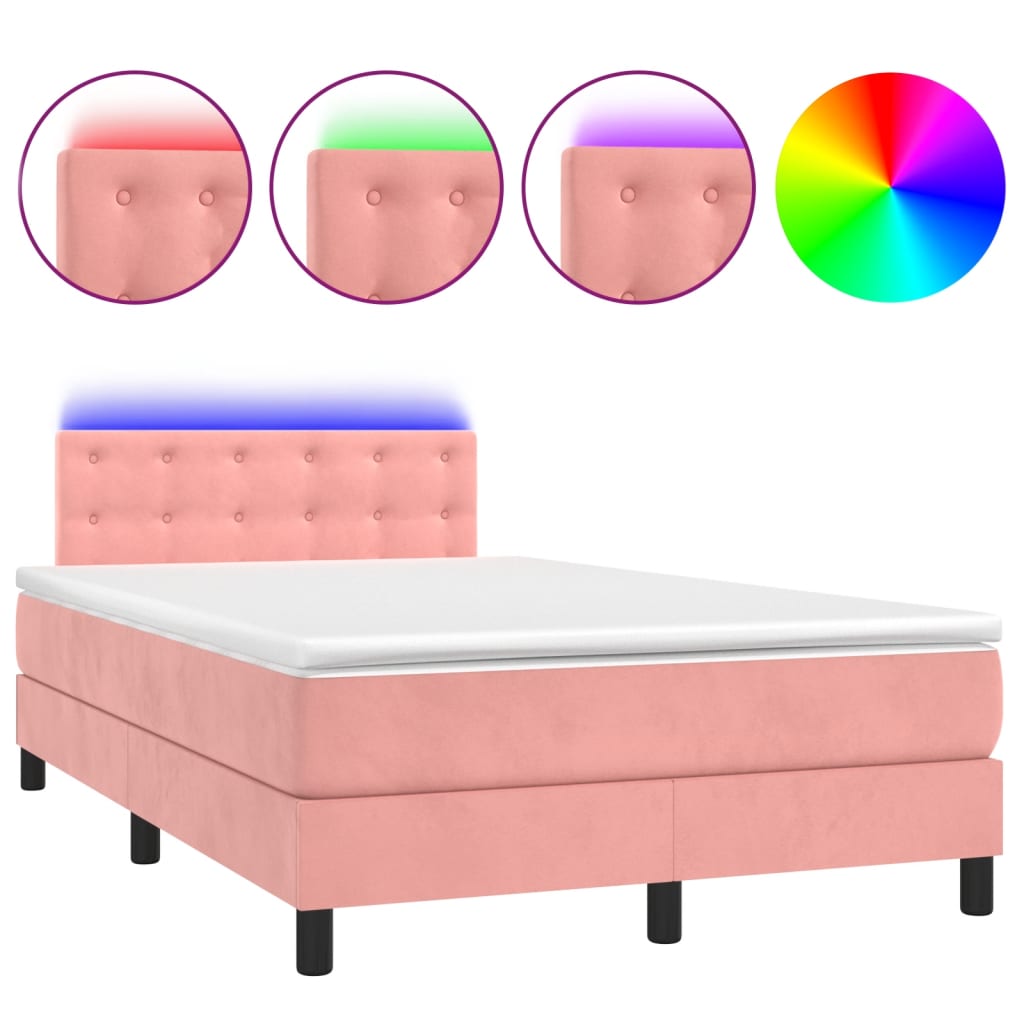 Letto a Molle con Materasso e LED Rosa 120x200 cm in Velluto - homemem39