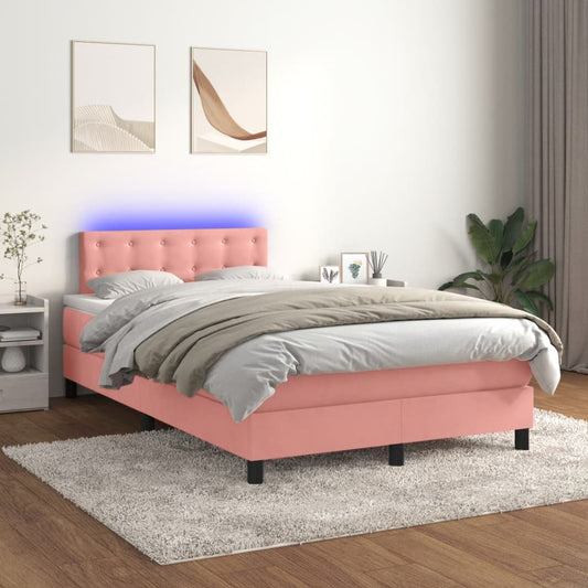 Letto a Molle con Materasso e LED Rosa 120x200 cm in Velluto - homemem39