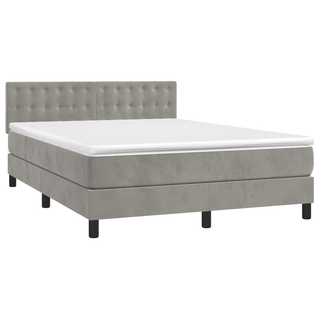 Letto a Molle con Materasso e LED Grigio Chiaro 140x190 cm Velluto - homemem39