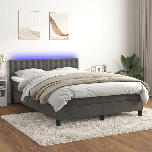 Letto a Molle con Materasso e LED Grigio Scuro 140x190 cm - homemem39