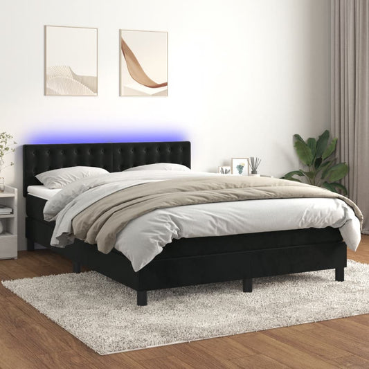 Letto a Molle con Materasso e LED Nero 140x190 cm in Velluto - homemem39