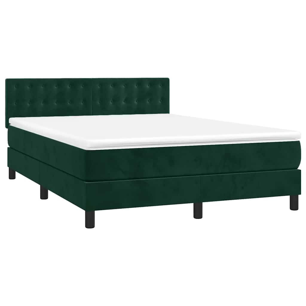 Letto a Molle con Materasso e LED Verde Scuro 140x190cm Velluto | homemem39