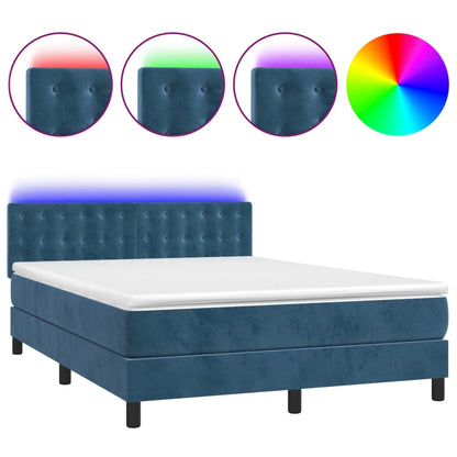 Letto a Molle con Materasso e LED Blu Scuro 140x190 cm - homemem39