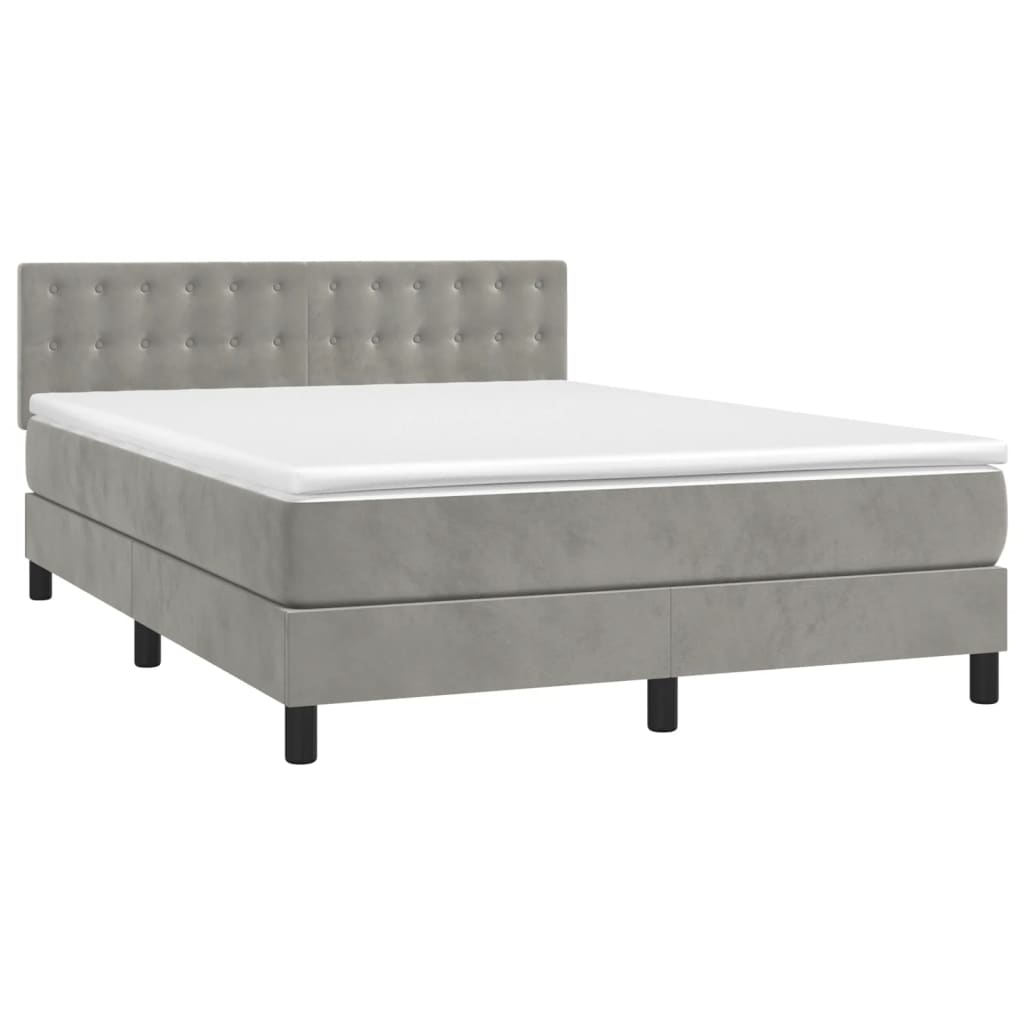Letto a Molle con Materasso e LED Grigio Chiaro 140x200 cm Velluto - homemem39