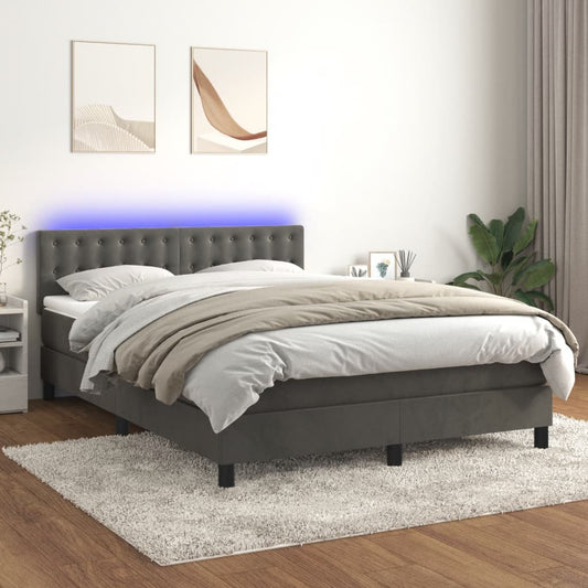 Letto a Molle con Materasso e LED Grigio Scuro 140x200 cm - homemem39