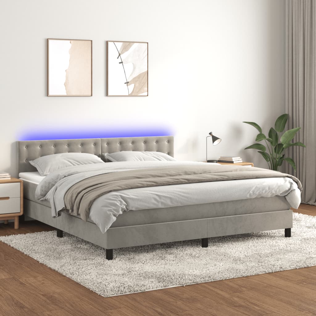 Letto a Molle con Materasso e LED Grigio Chiaro 160x200 cm Velluto