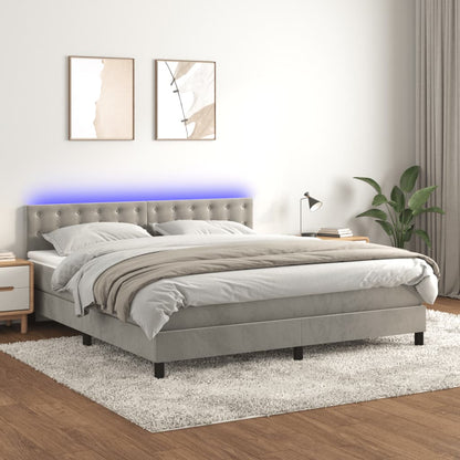 Letto a Molle con Materasso e LED Grigio Chiaro 160x200 cm Velluto