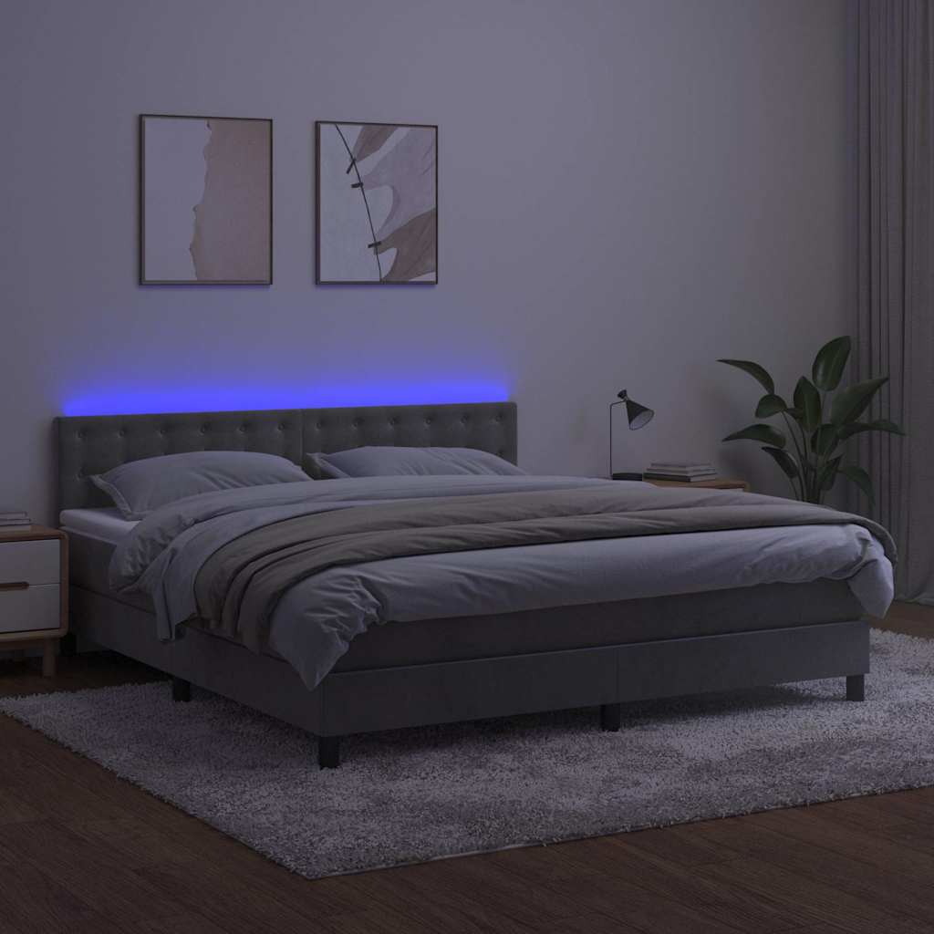 Letto a Molle con Materasso e LED Grigio Chiaro 160x200 cm
