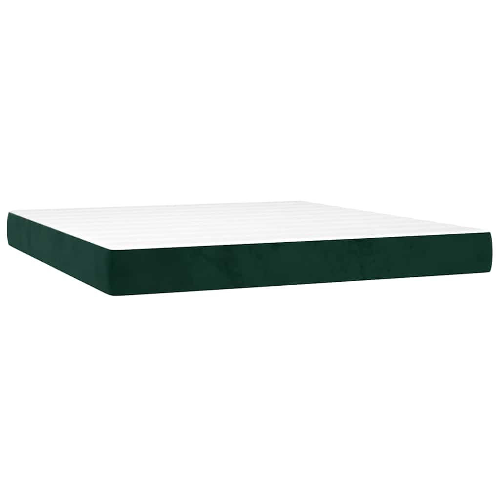 Letto a Molle con Materasso e LED Verde Scuro 160x200cm Velluto