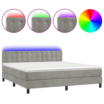 Letto a Molle con Materasso e LED Grigio Chiaro 180x200 cm Velluto