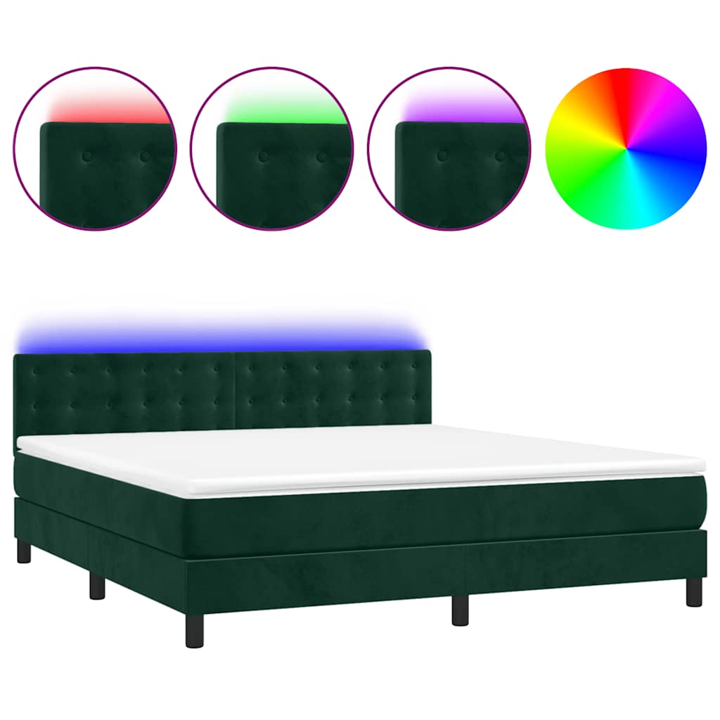 Letto a Molle con Materasso e LED Verde Scuro 180x200cm Velluto