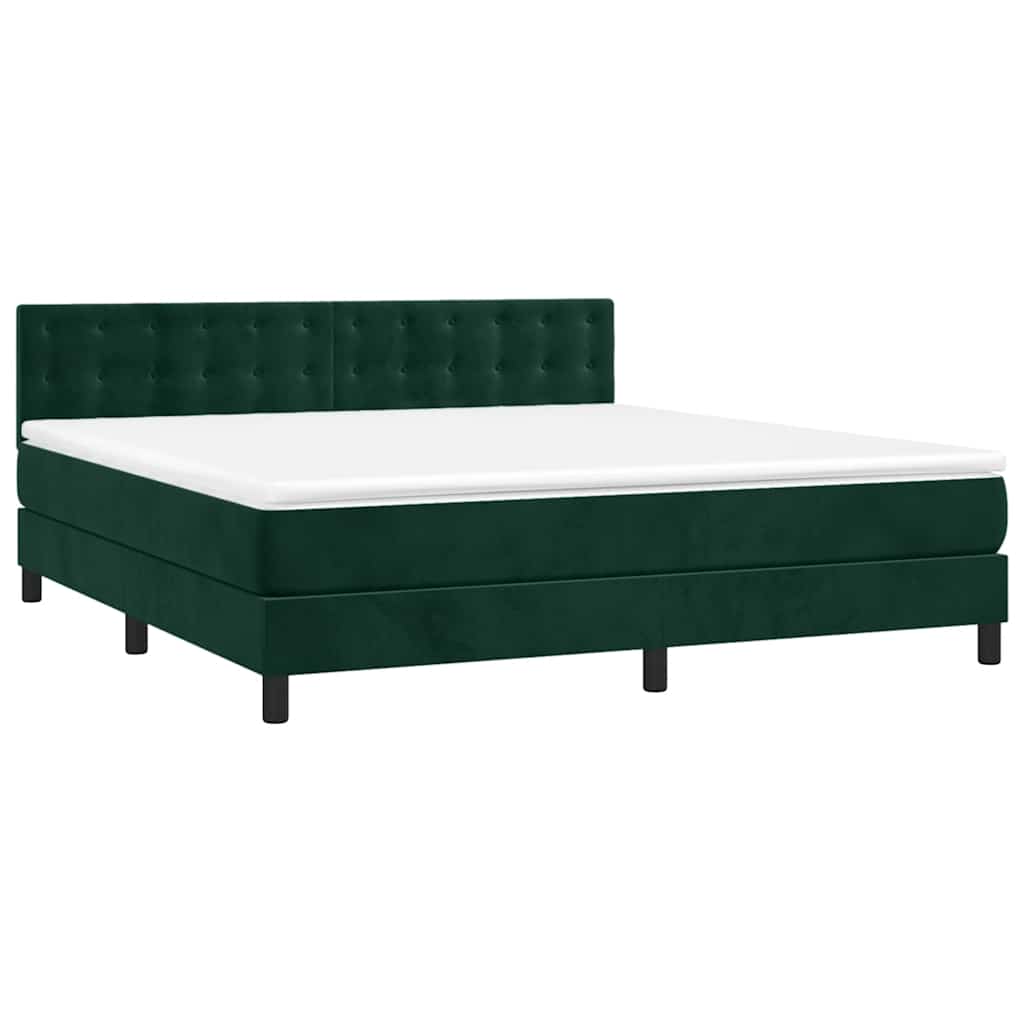 Letto a Molle con Materasso e LED Verde Scuro 180x200cm Velluto | homemem39