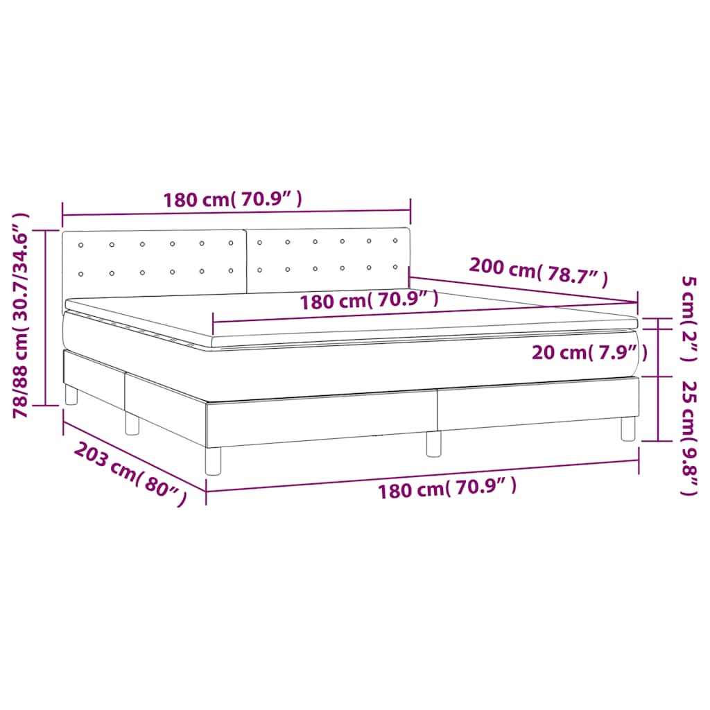 Letto a Molle con Materasso e LED Blu Scuro 180x200 cm | homemem39